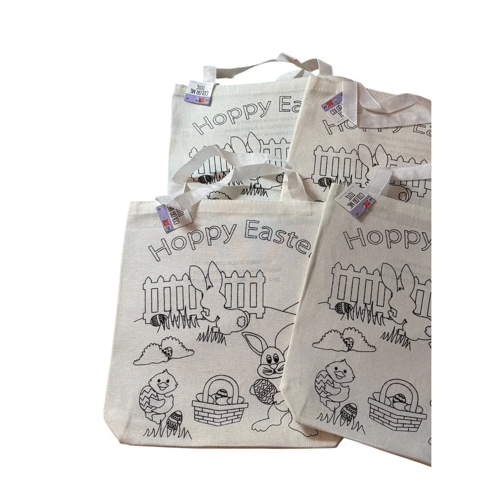 NWT Color Me Tote Bag 4Pcs Cream Canvas Personalize Craft Coloring Activity Kids